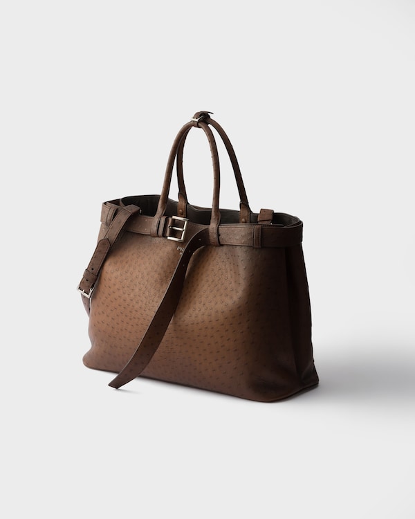 Prada Buckle ostrich leather tote bag - Tobacco Prada Buckle ostrich leather tote bag - Tobacco