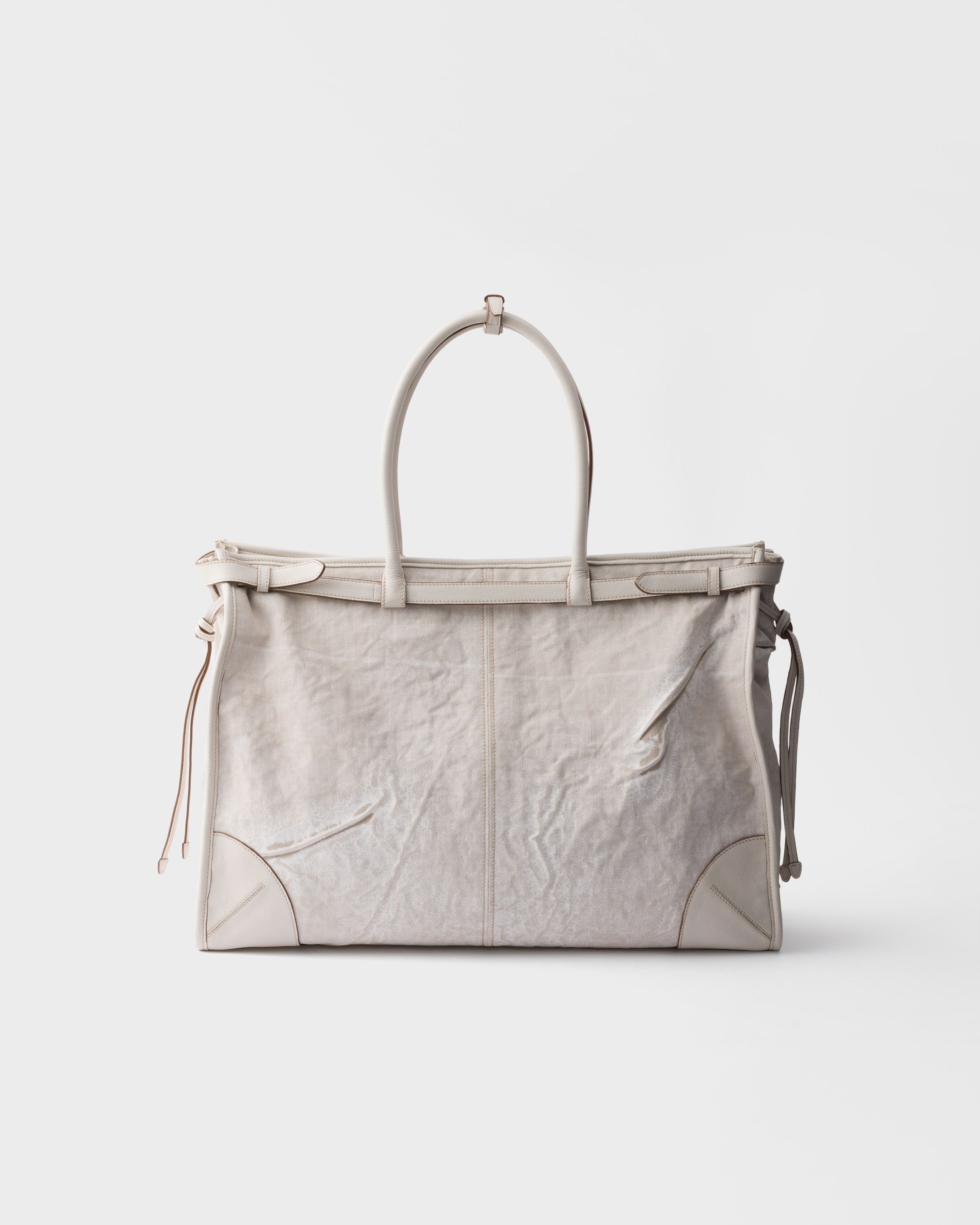 ホワイト プラダ ボニー プリントリネン レザー トートバッグ | PRADA