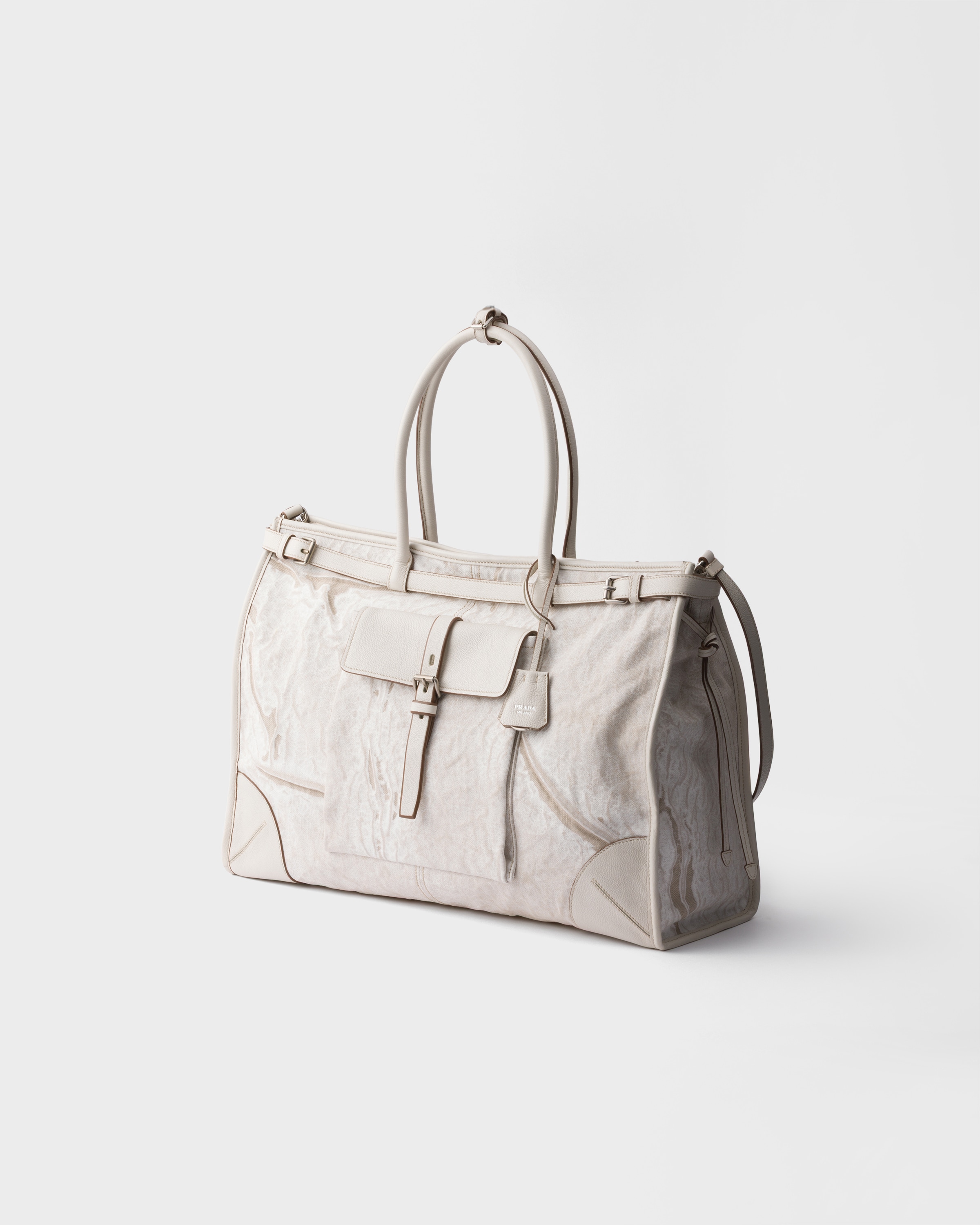 ホワイト プラダ ボニー プリントリネン レザー トートバッグ | PRADA