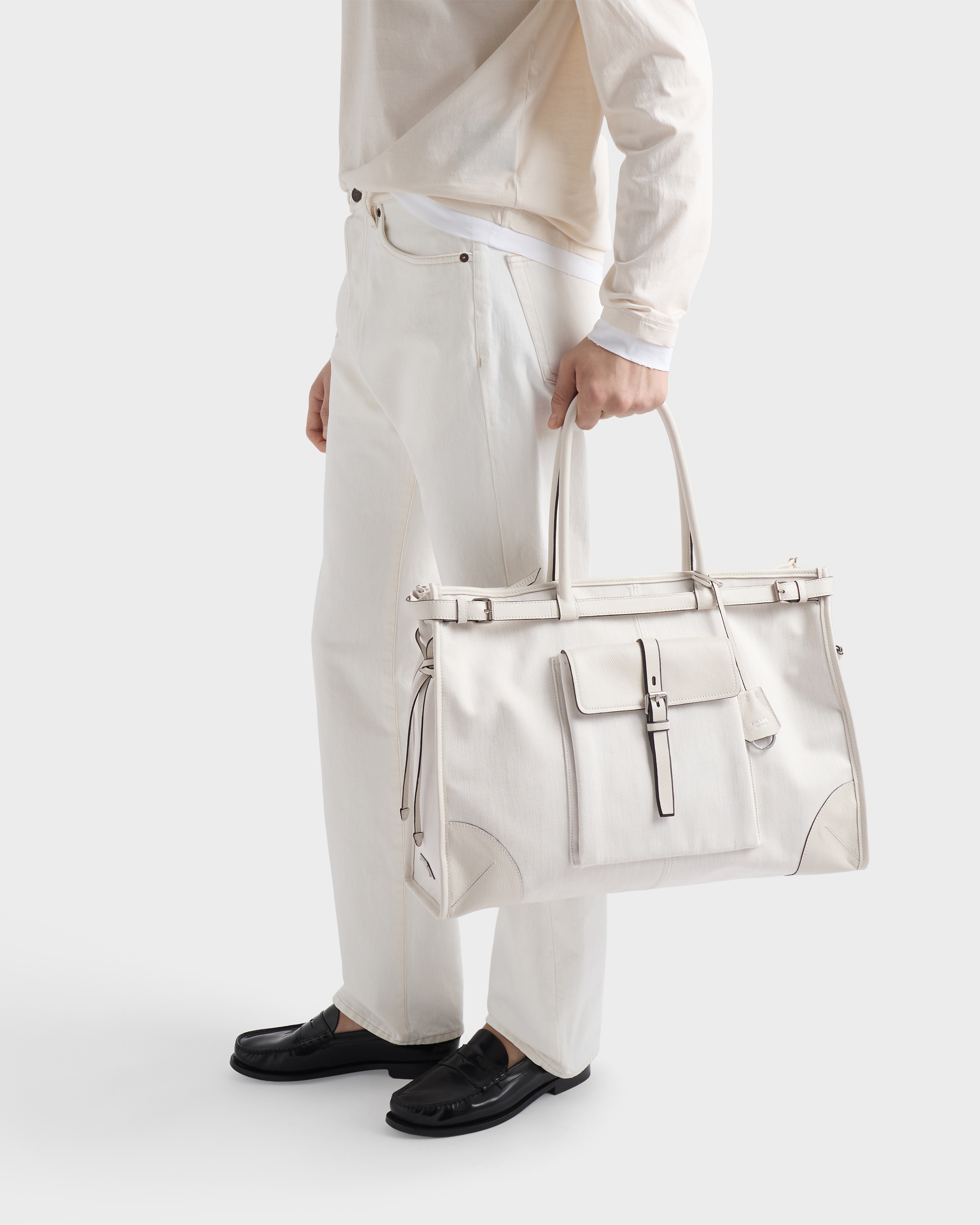 ホワイト プラダ ボニー デニム レザー トートバッグ | PRADA - 日本