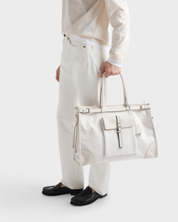 Borsa shopping Prada Bonnie in denim e pelle - Bianco Borsa shopping Prada Bonnie in denim e pelle - Bianco