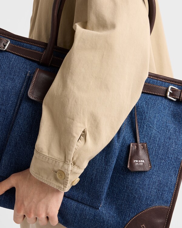 Prada Bonnie denim and leather tote bag - Blue/Coffee Prada Bonnie denim and leather tote bag - Blue/Coffee