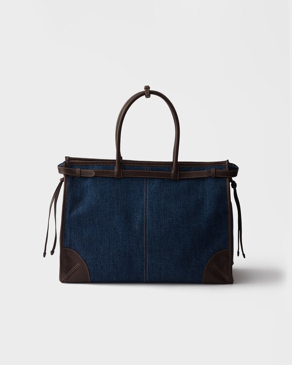 Prada Bonnie denim and leather tote bag - Blue/Coffee Prada Bonnie denim and leather tote bag - Blue/Coffee