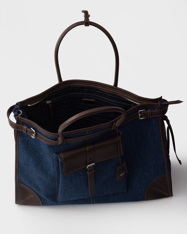 Prada Bonnie denim and leather tote bag - Blue/Coffee Prada Bonnie denim and leather tote bag - Blue/Coffee