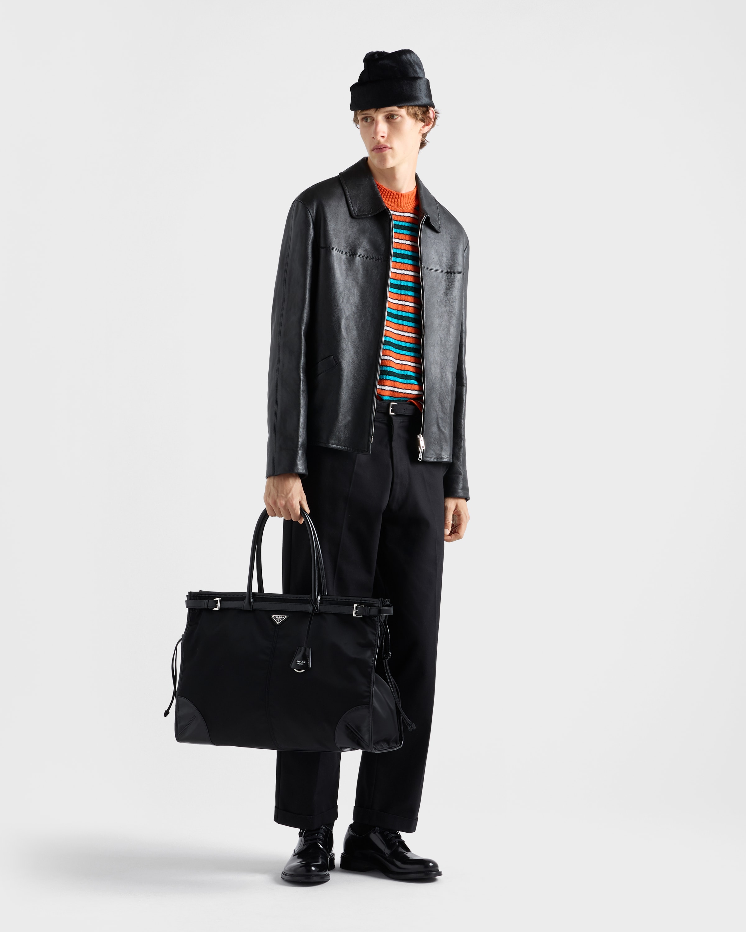 ブラック プラダ ボニー Re-nylon Xレザー トートバッグ | PRADA - 日本