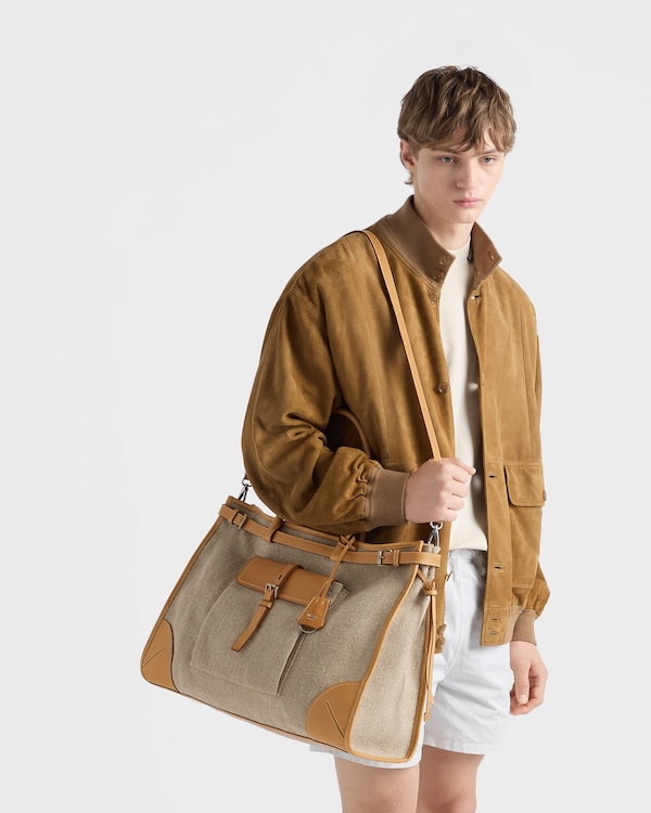 プラダ ルート リネン レザー トートバッグ - ロープ/ナチュラル プラダ ルート リネン レザー トートバッグ - ロープ/ナチュラル