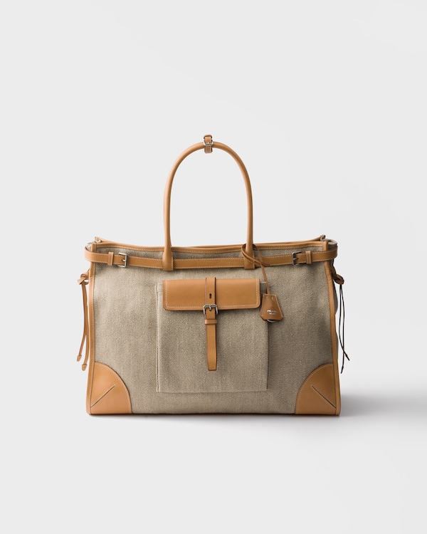 プラダ ルート リネン レザー トートバッグ - ロープ/ナチュラル プラダ ルート リネン レザー トートバッグ - ロープ/ナチュラル