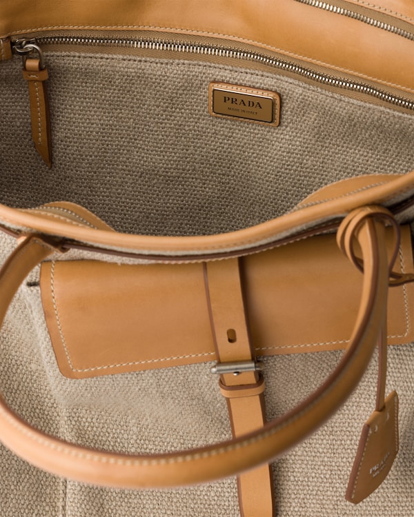 プラダ ルート リネン レザー トートバッグ - ロープ/ナチュラル プラダ ルート リネン レザー トートバッグ - ロープ/ナチュラル