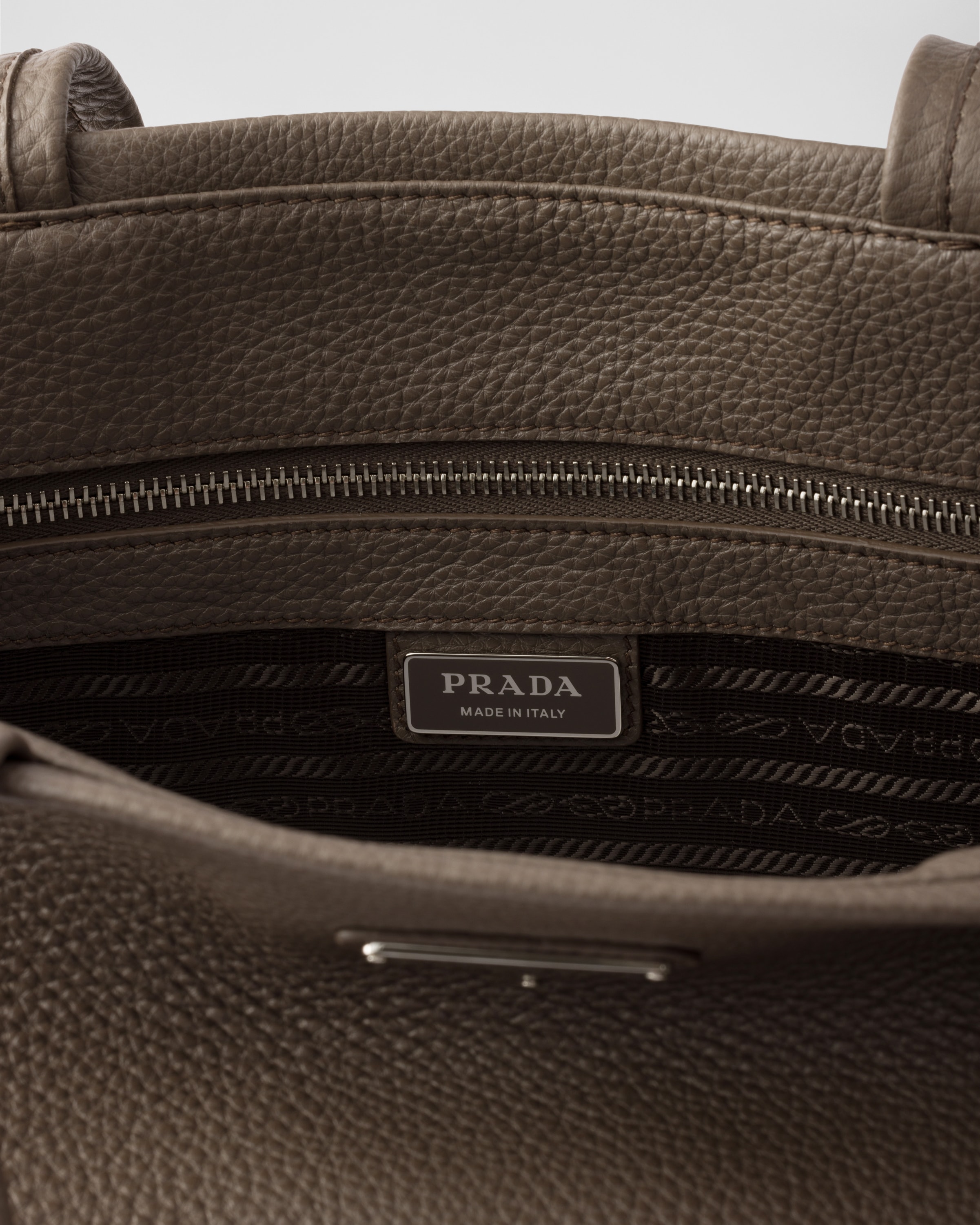 Prada Leather Tote Bag In Bamboo Gray