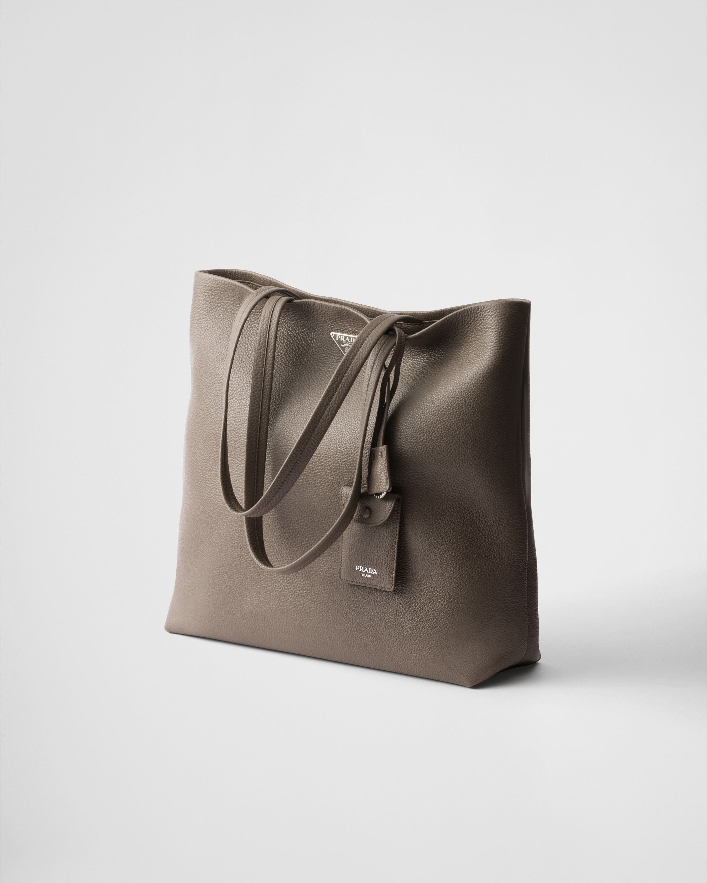 Prada Leather Tote Bag In Bamboo Gray