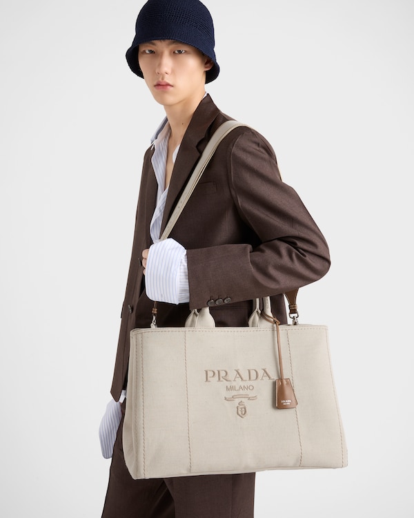Bolsa tote Prada Jardinière extragrande em mescla de linho Bolsa tote Prada Jardinière extragrande em mescla de linho