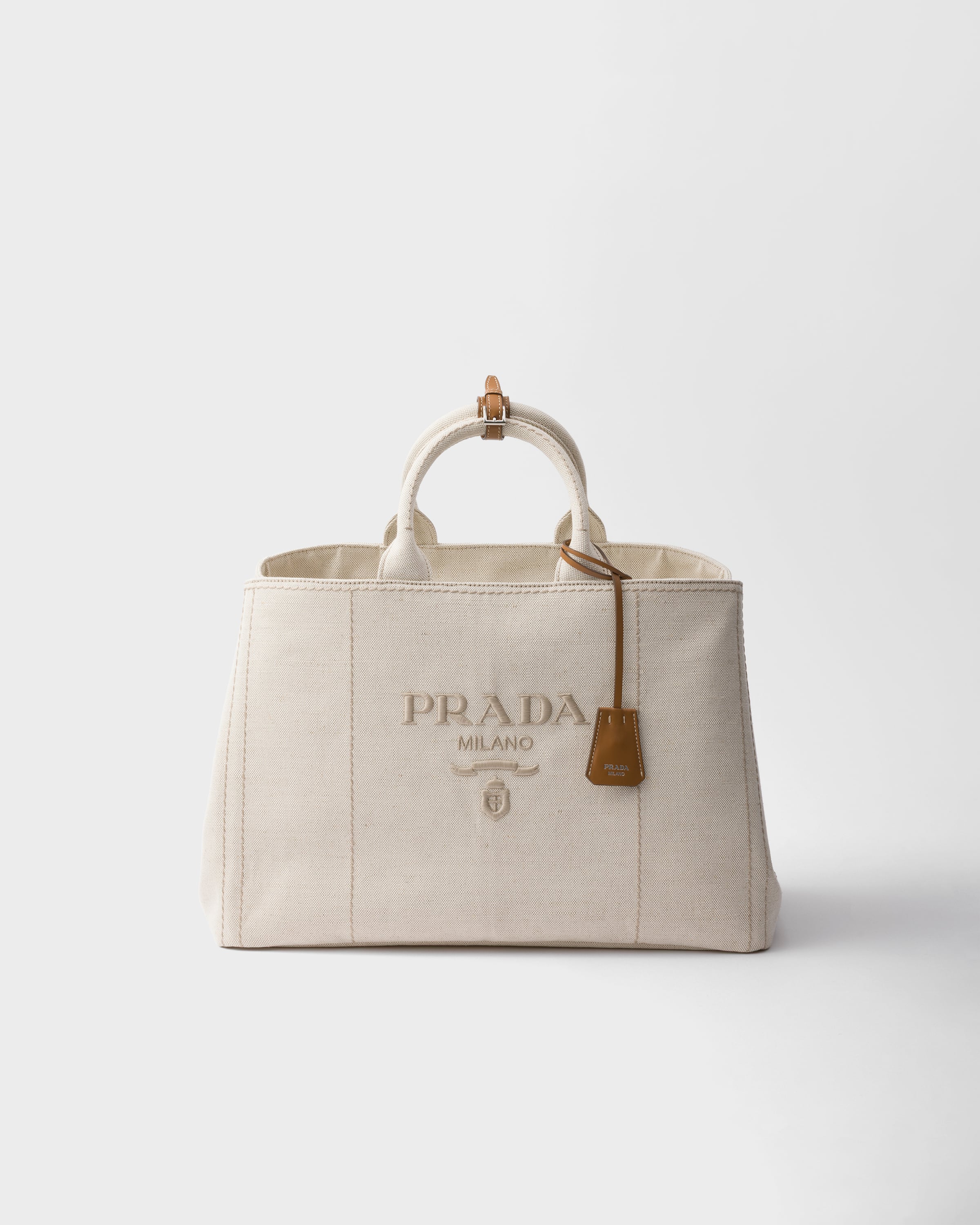 Prada Jardinière Extra-large Linen Blend Tote Bag, Man, Natural
