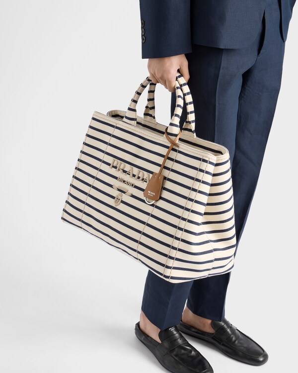 条纹帆布托特包 - 象牙白/蓝色 条纹帆布托特包 - 象牙白/蓝色