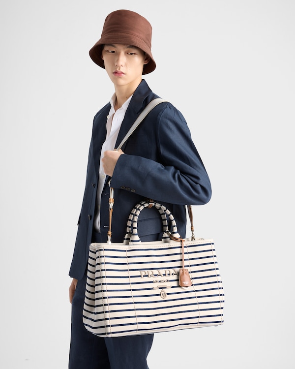 条纹帆布托特包 - 象牙白/蓝色 条纹帆布托特包 - 象牙白/蓝色