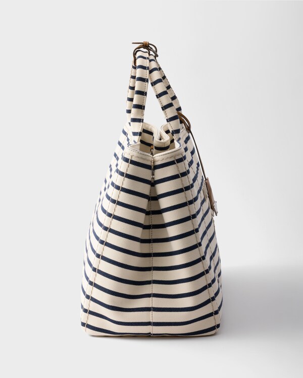 条纹帆布托特包 - 象牙白/蓝色 条纹帆布托特包 - 象牙白/蓝色