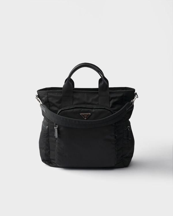 Re-Nylon and Saffiano leather tote bag - Black Re-Nylon and Saffiano leather tote bag - Black