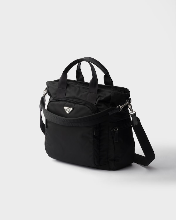 Re-Nylon and Saffiano leather tote bag - Black Re-Nylon and Saffiano leather tote bag - Black