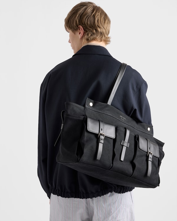 Cabas Prada Route en toile et cuir - Noir Cabas Prada Route en toile et cuir - Noir