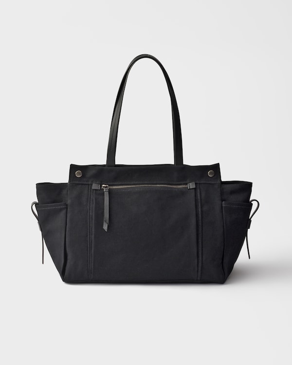Cabas Prada Route en toile et cuir - Noir Cabas Prada Route en toile et cuir - Noir