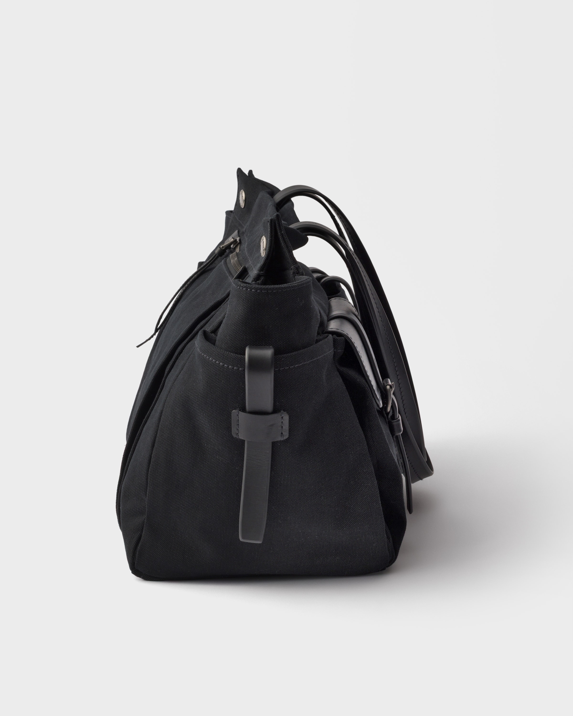 ブラック プラダ ルート キャンバス レザー トートバッグ | PRADA - 日本