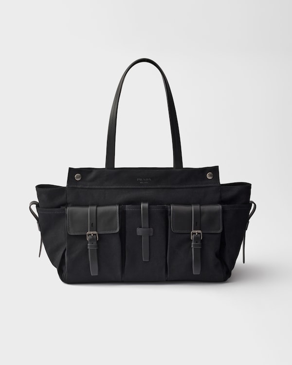 Cabas Prada Route en toile et cuir - Noir Cabas Prada Route en toile et cuir - Noir