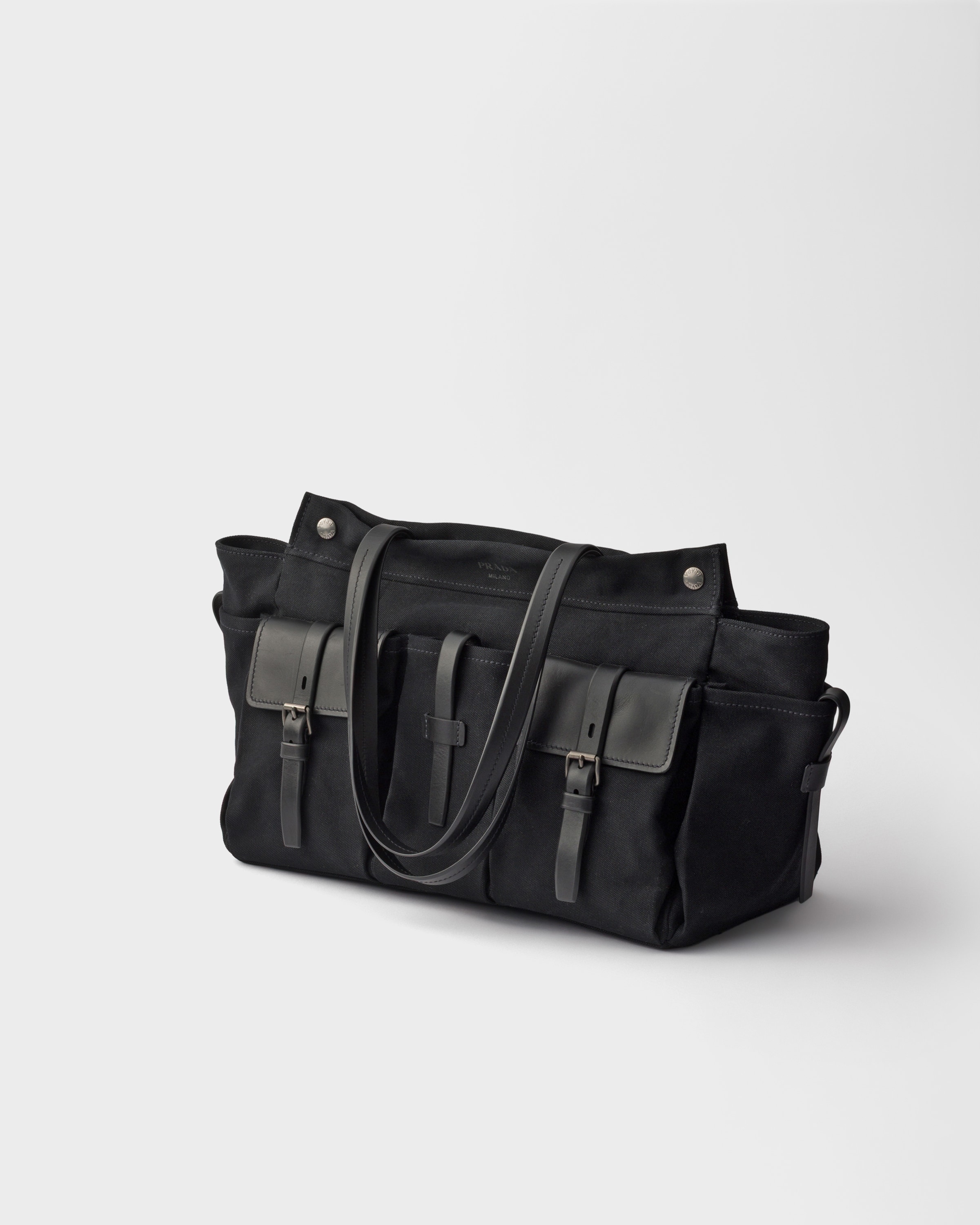 ブラック プラダ ルート キャンバス レザー トートバッグ | PRADA - 日本