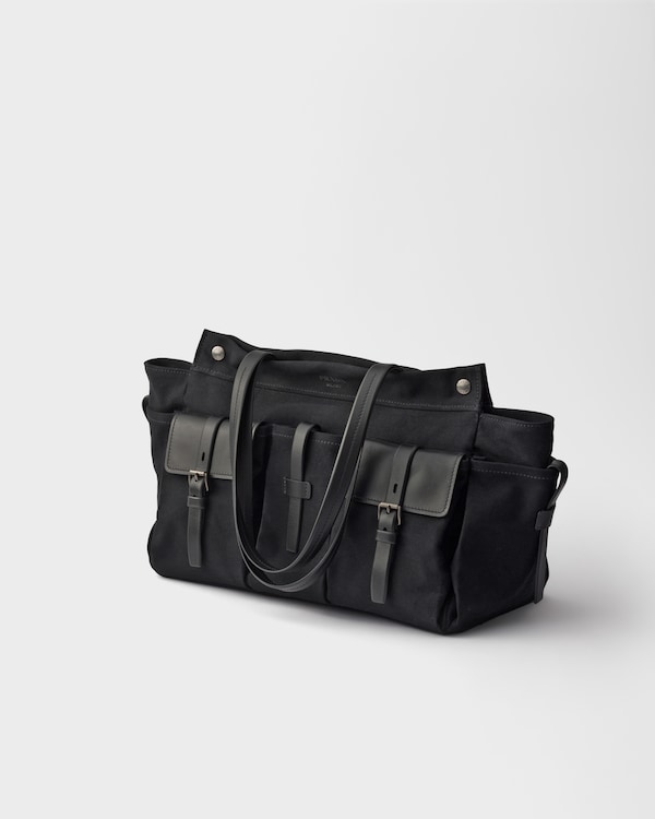 Cabas Prada Route en toile et cuir - Noir Cabas Prada Route en toile et cuir - Noir