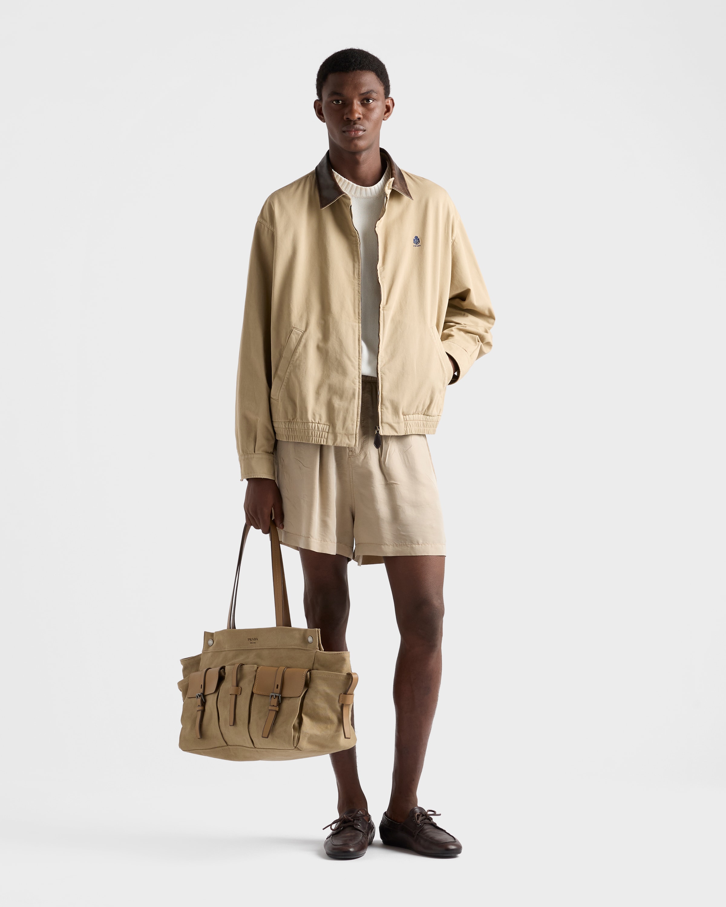 カーキ プラダ ルート キャンバス レザー トートバッグ | PRADA - 日本