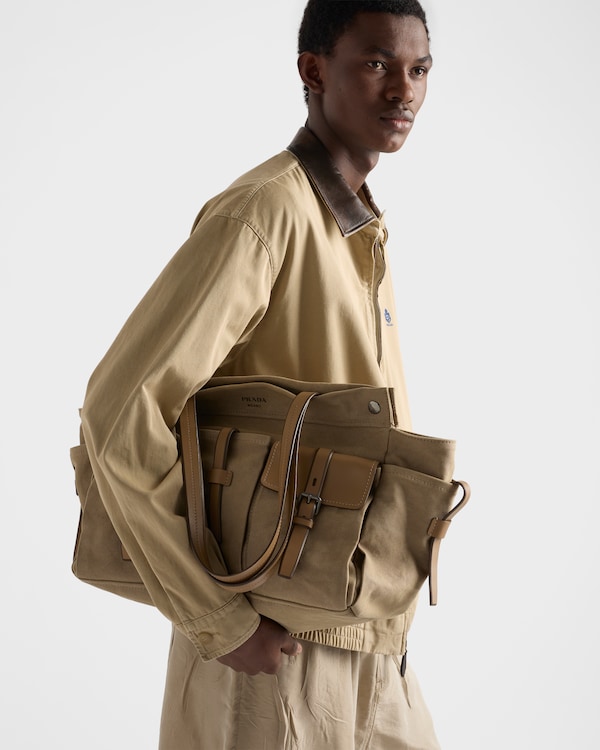 Cabas Prada Route en toile et cuir - Kaki Cabas Prada Route en toile et cuir - Kaki