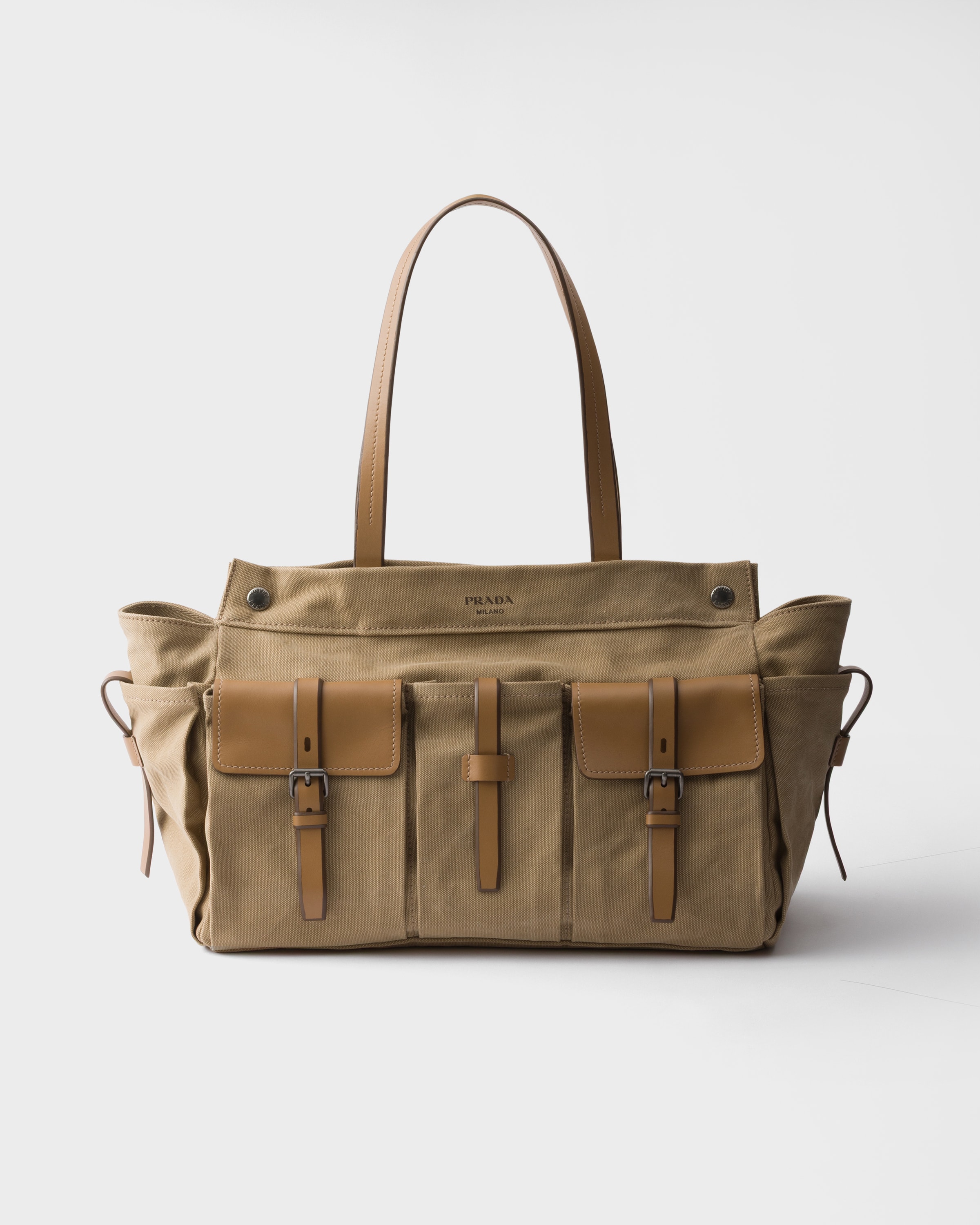 カーキ プラダ ルート キャンバス レザー トートバッグ | PRADA - 日本