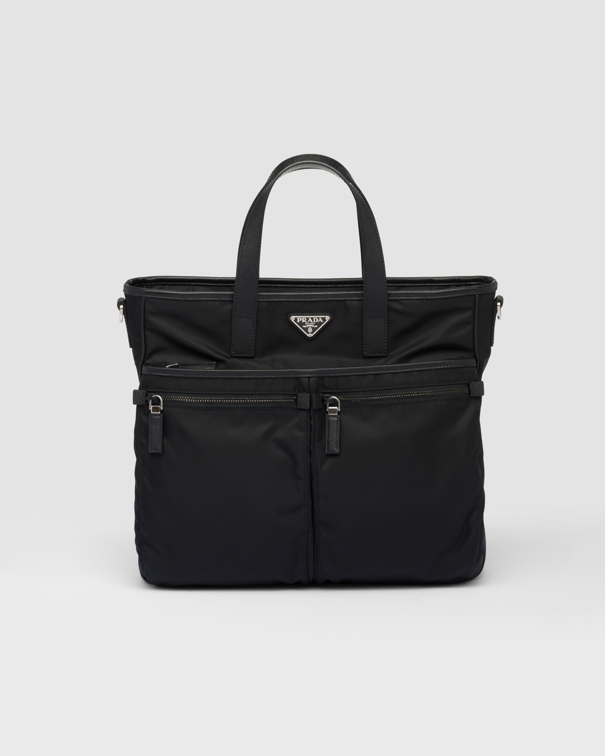 Prada Re-nylon And Saffiano Leather Tote Bag In Black