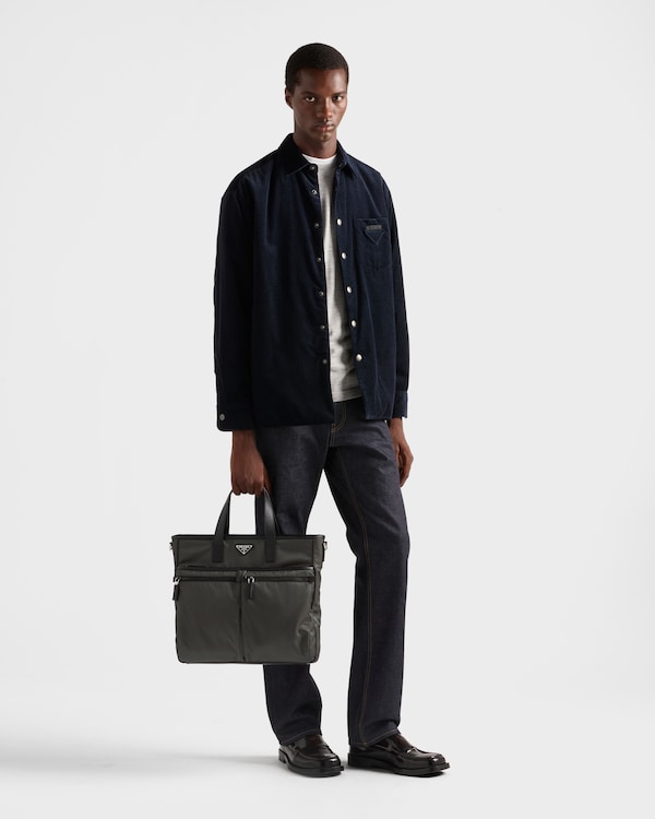 Re-Nylon and Saffiano leather tote bag - Forest Green Re-Nylon and Saffiano leather tote bag - Forest Green