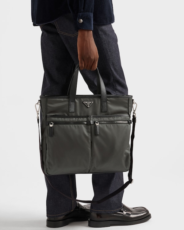 Re-Nylon and Saffiano leather tote bag - Forest Green Re-Nylon and Saffiano leather tote bag - Forest Green