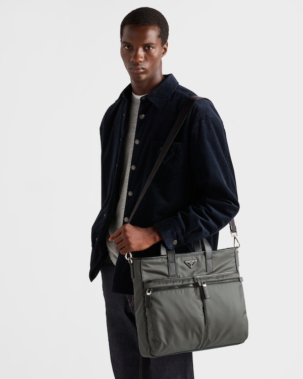 Re-Nylon and Saffiano leather tote bag - Forest Green Re-Nylon and Saffiano leather tote bag - Forest Green