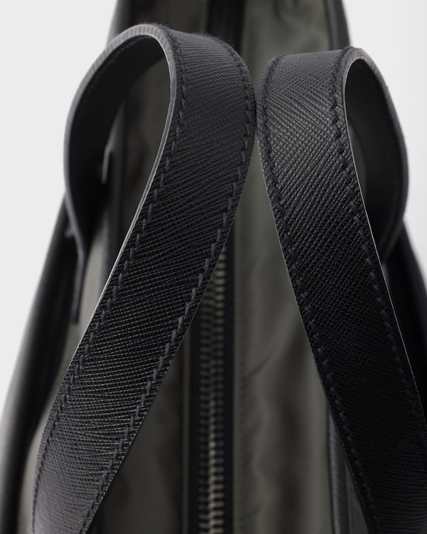 Re-Nylon and Saffiano leather tote bag - Forest Green Re-Nylon and Saffiano leather tote bag - Forest Green