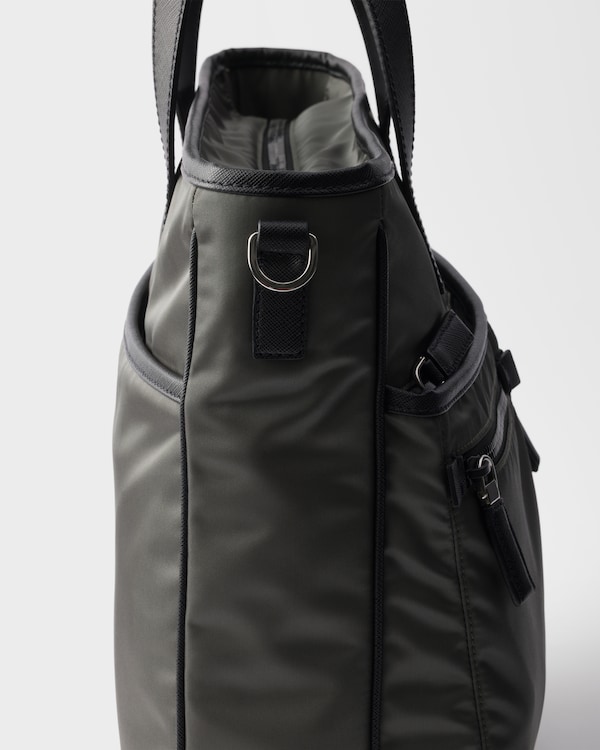 Re-Nylon and Saffiano leather tote bag - Forest Green Re-Nylon and Saffiano leather tote bag - Forest Green