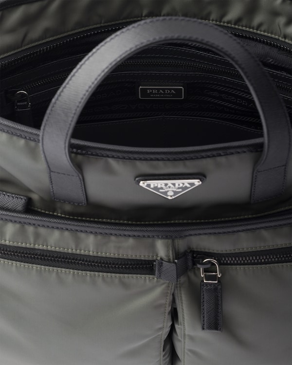 Re-Nylon and Saffiano leather tote bag - Forest Green Re-Nylon and Saffiano leather tote bag - Forest Green