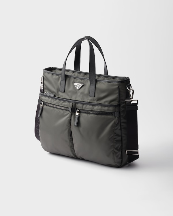 Re-Nylon and Saffiano leather tote bag - Forest Green Re-Nylon and Saffiano leather tote bag - Forest Green