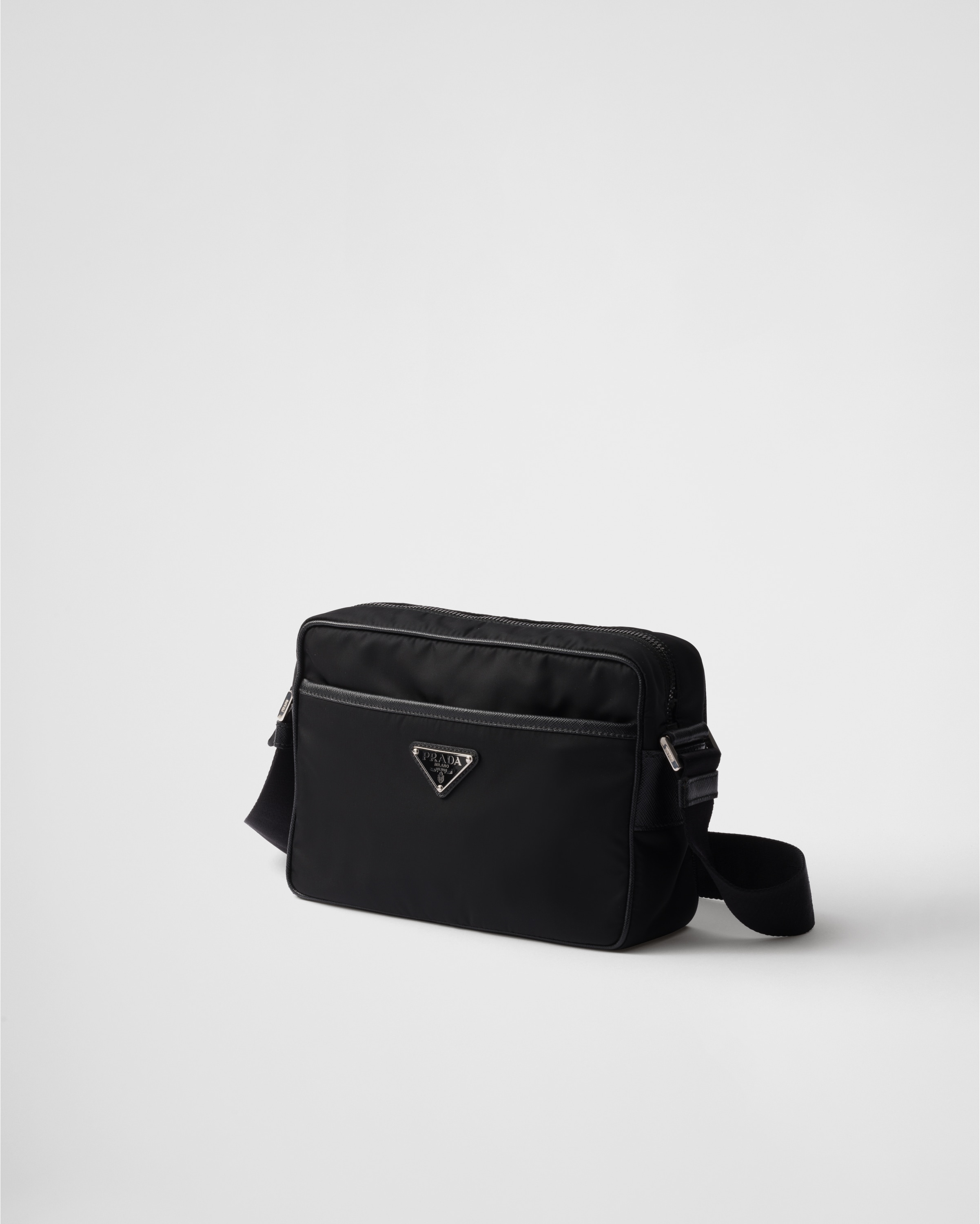 Shop Prada Schultertasche Aus Re-nylon Und Saffiano In Black