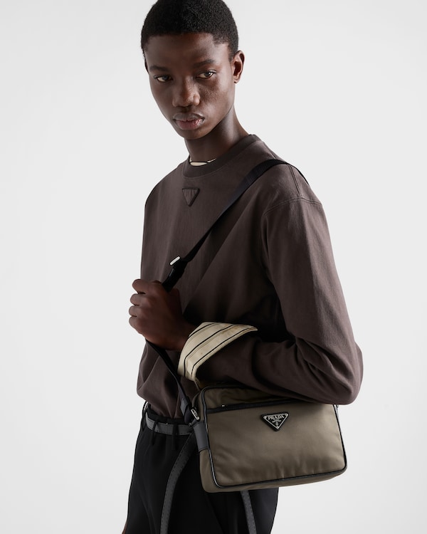 Re-Nylon and Saffiano shoulder bag - Smoky Gray Re-Nylon and Saffiano shoulder bag - Smoky Gray