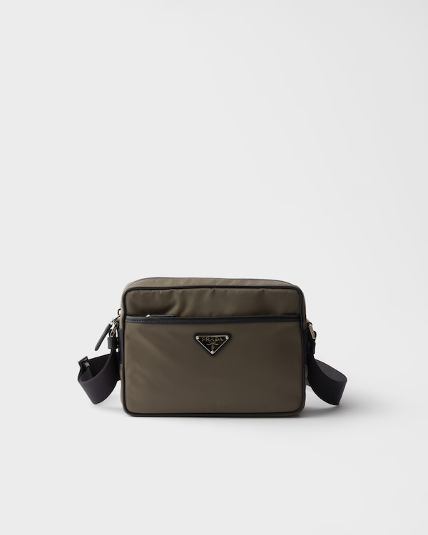 Re-Nylon and Saffiano shoulder bag - Smoky Gray Re-Nylon and Saffiano shoulder bag - Smoky Gray
