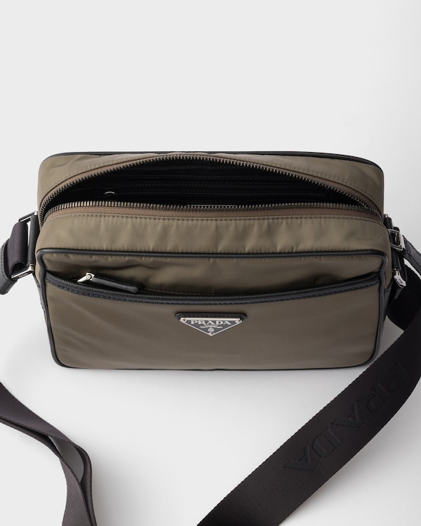 Re-Nylon and Saffiano shoulder bag - Smoky Gray Re-Nylon and Saffiano shoulder bag - Smoky Gray
