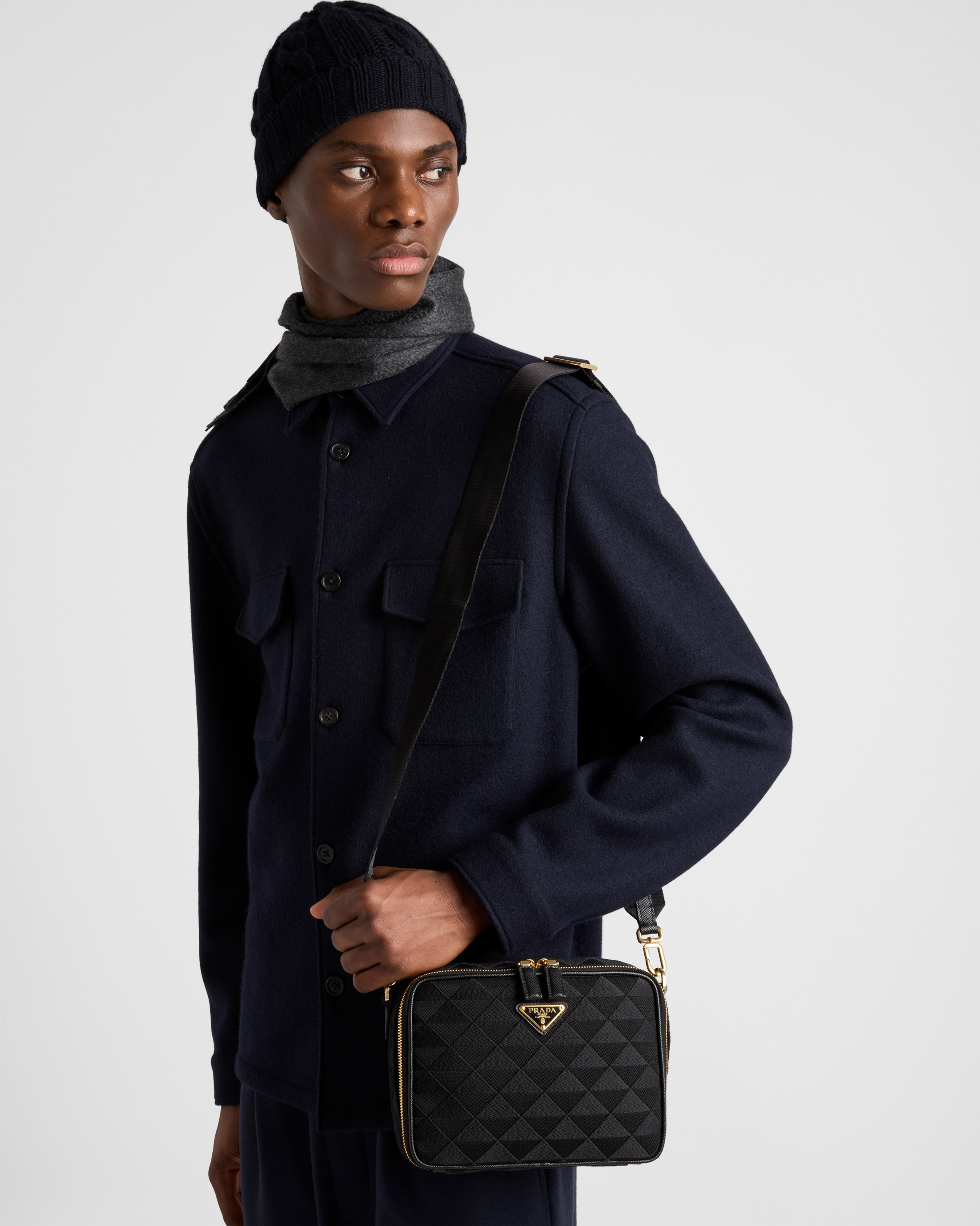Black Prada Brique Embroidered Fabric Bag PRADA