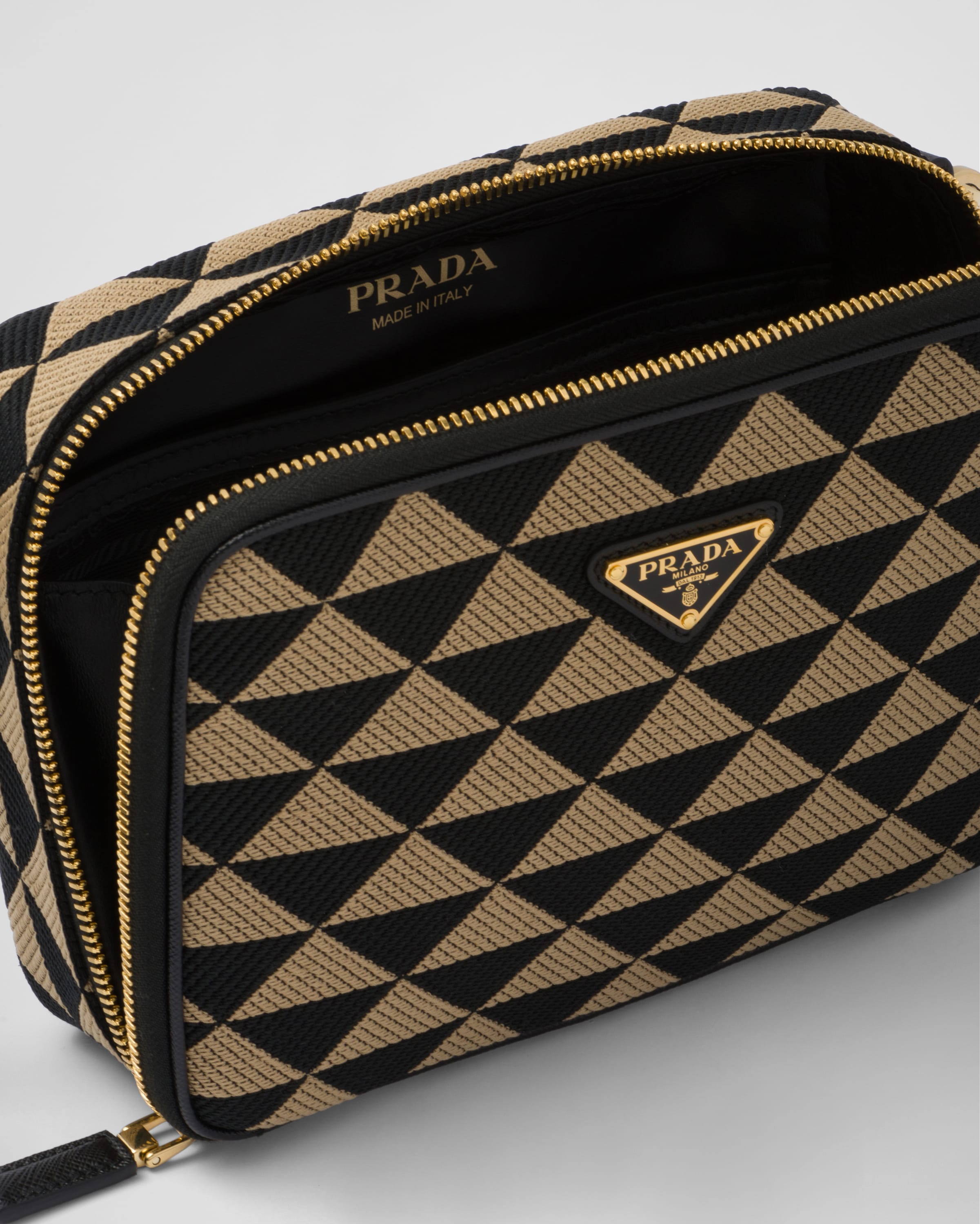 Black beige Prada Symbole Embroidered Fabric Bag PRADA