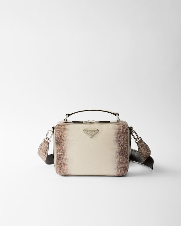 ブラック Re-Nylon xクロコダイルレザー ショルダーバッグ | PRADA