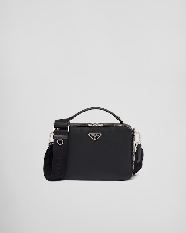 Black Medium Prada Brique Saffiano Leather Bag | PRADA