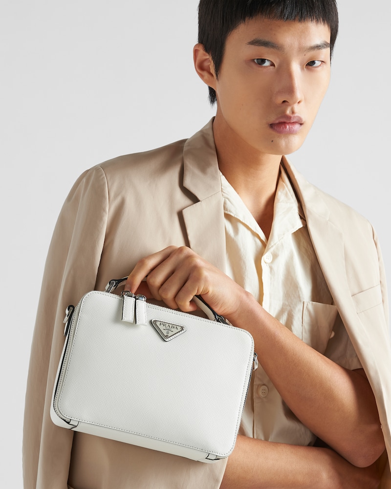 White Medium Prada Brique Saffiano Leather Bag PRADA