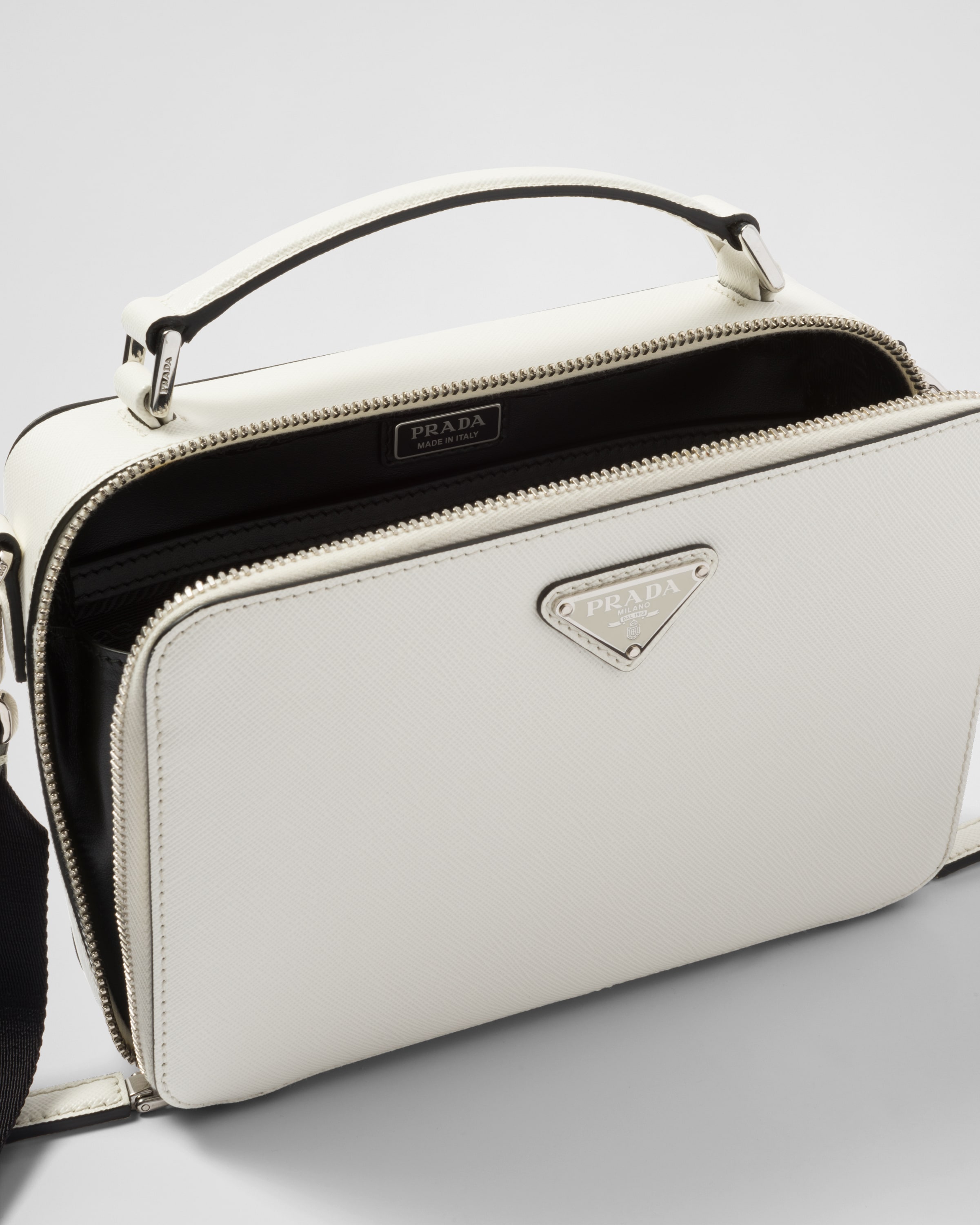 White Medium Prada Brique Saffiano Leather Bag