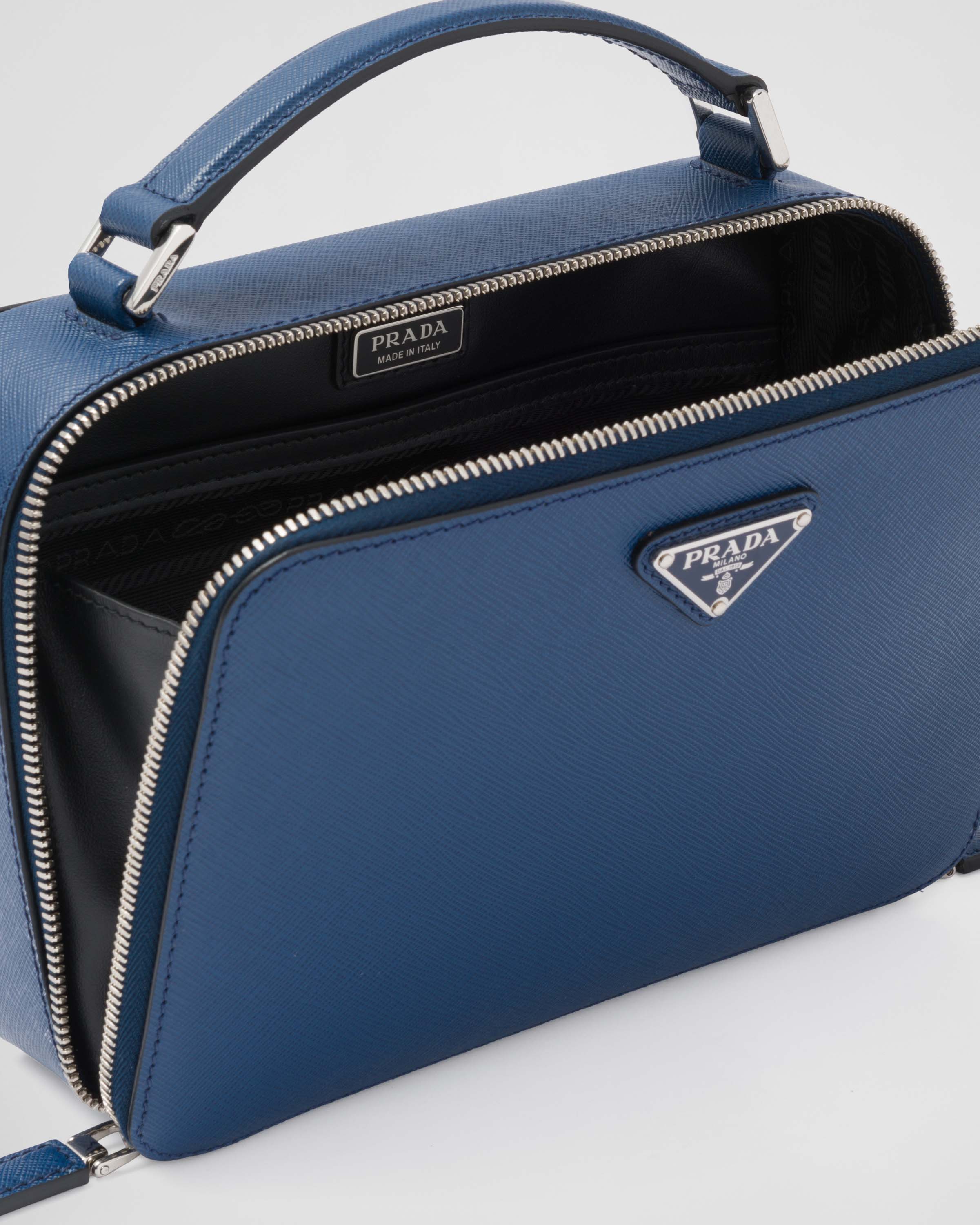 Medium Prada Brique Saffiano Leather Bag, Men, Bluette