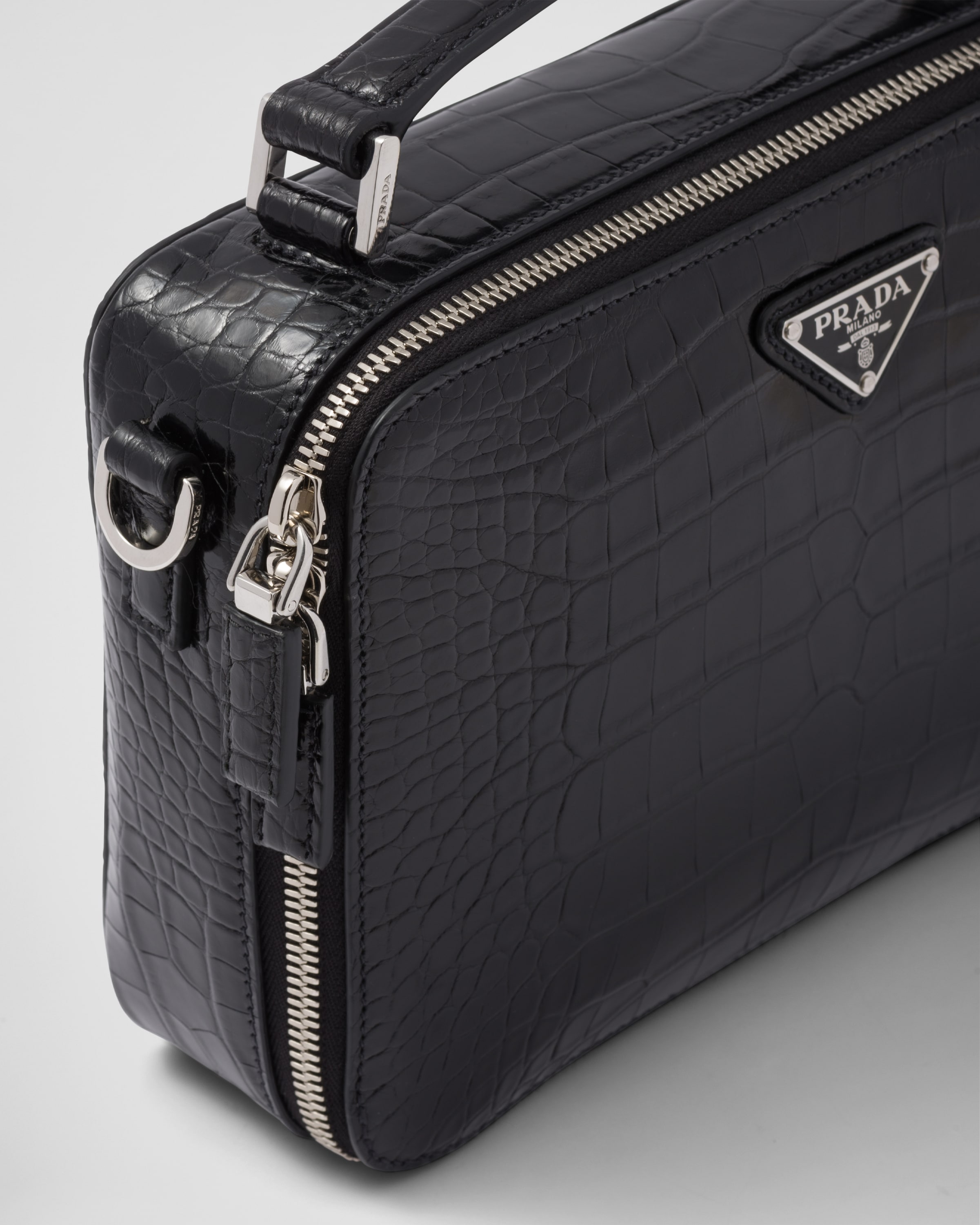 Black Prada Brique Crocodile Leather Bag PRADA